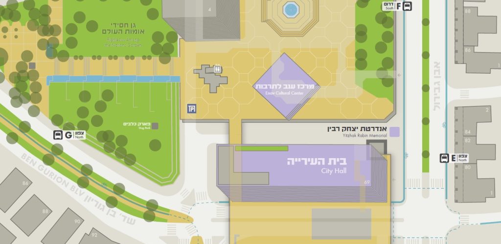 מפות אוריאנטציה לב תל אביב - עיצוב מפות קריאות בתפיסה הליכתית למוקדים מרכזיים בת